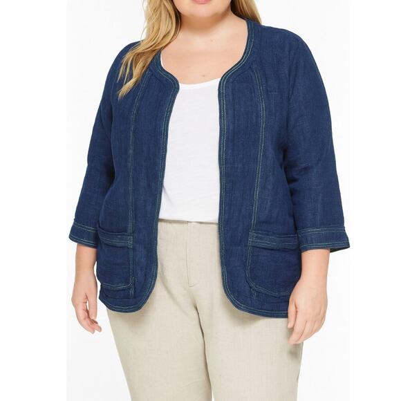 Coldwater Creek jacket linen denim style open front plus 3XL dark wash SZ 3X - Picture 1 of 8